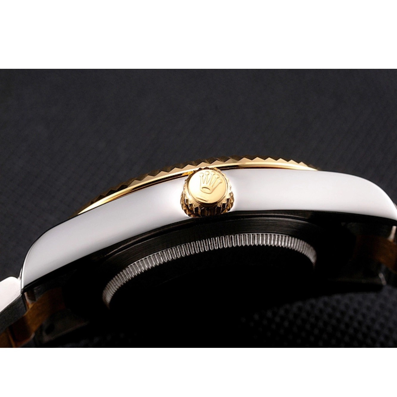 Best AAA Replica Sites Black Tone Dial Stainless Datejust Swiss Bracelet Steel Two Rolex Case Bezel Gold 0724